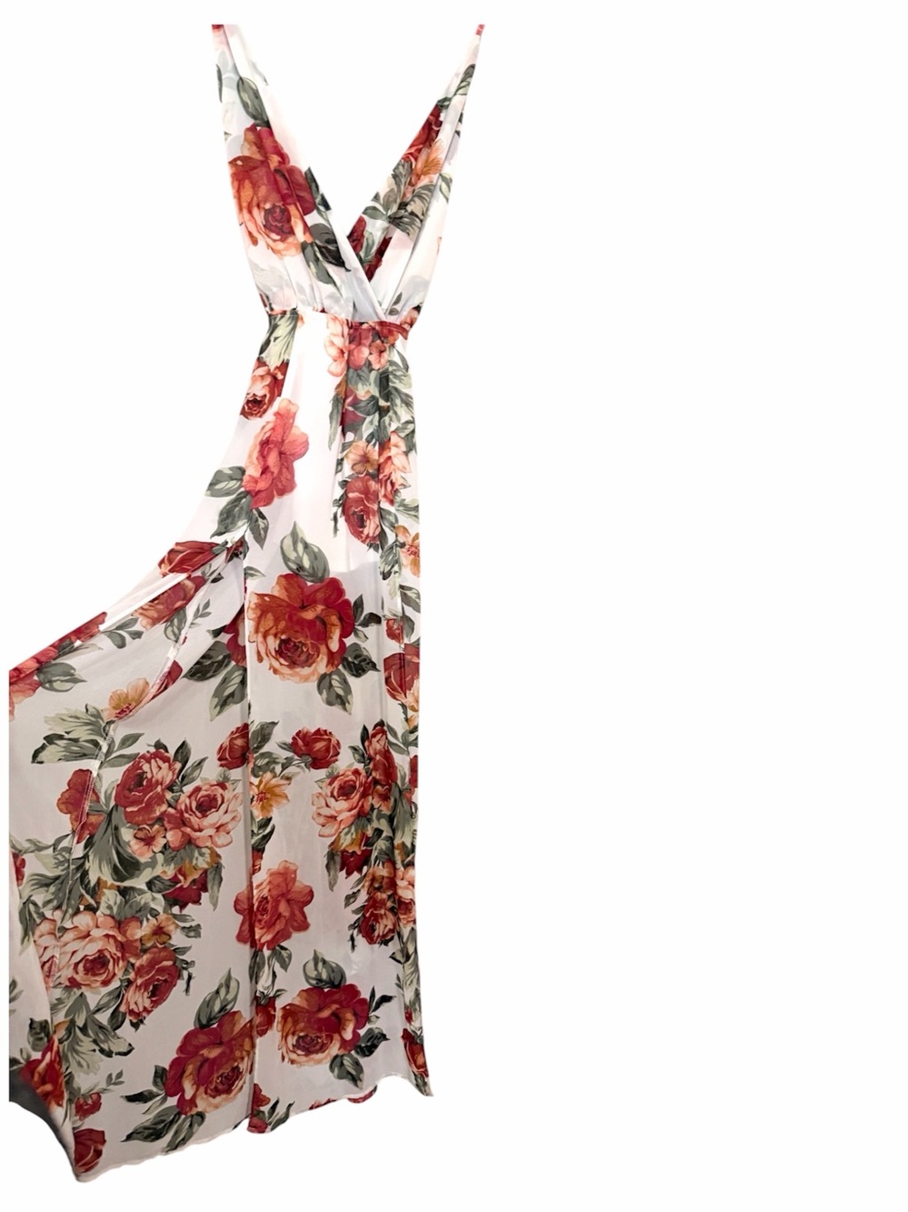 Forever 21 White Maxi Dress with Red Rose Print Sz S NWOT Built - Picture 3 of 5